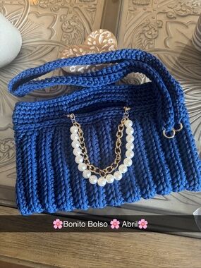 Bonita Bolso Navy Crochet Pearl-Accent Shoulder Bag by Yvonne ❤️